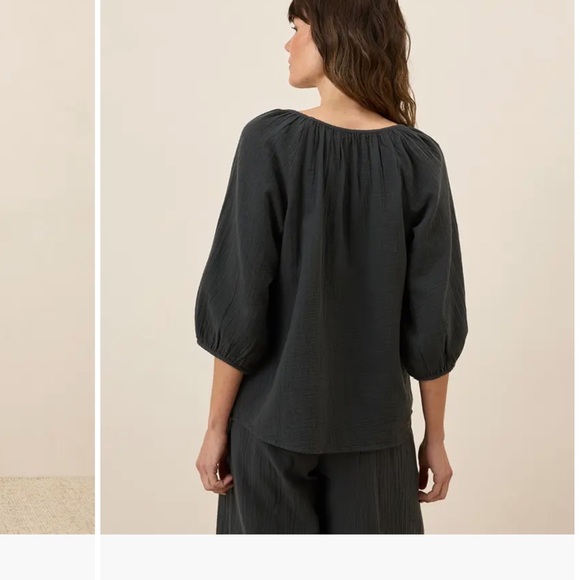 Pact Charcoal Gray Size L Coastal Double Gauze Scoop Neck Top Blouse Shirt - Picture 2 of 7